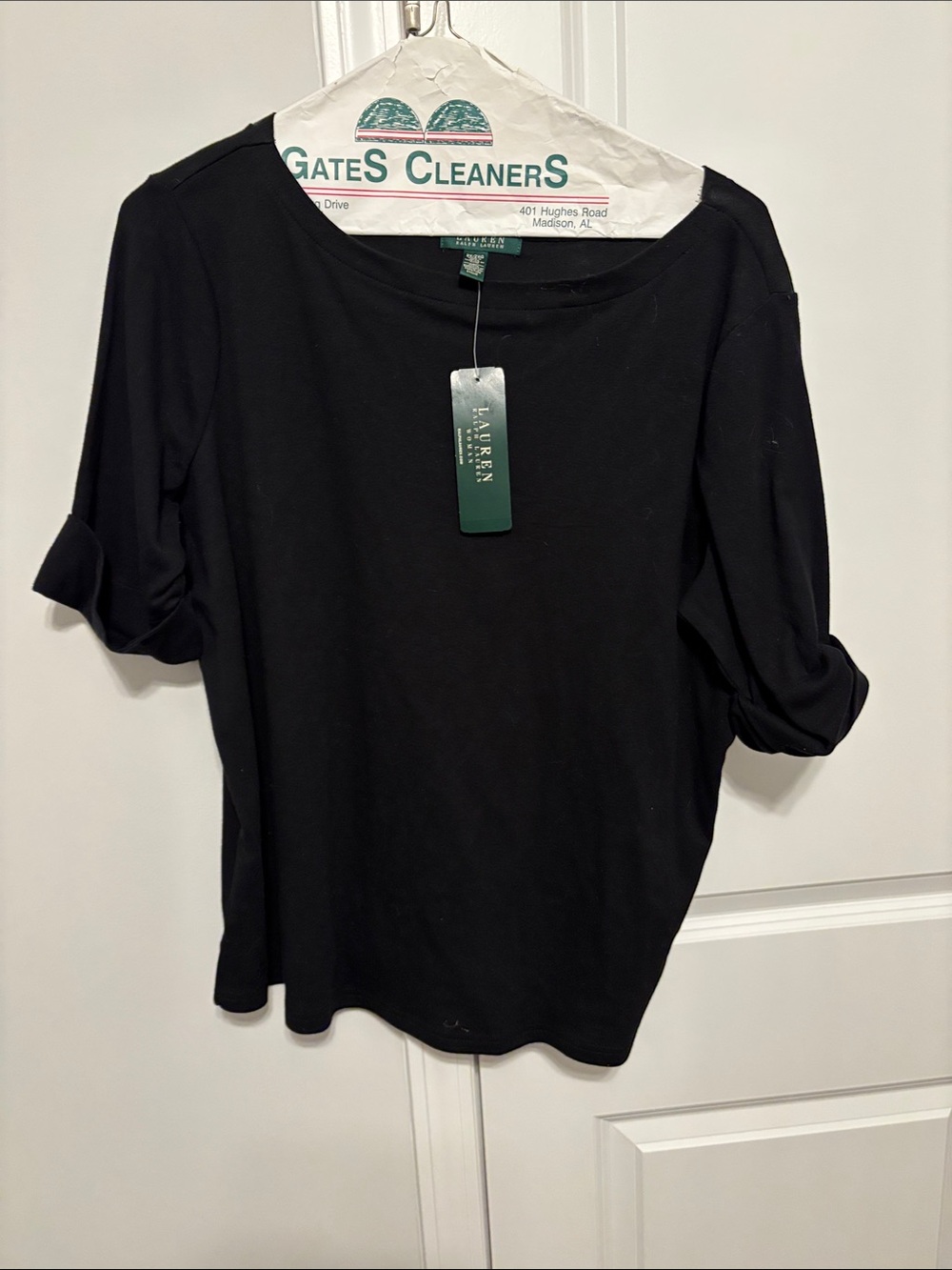 Lauren Ralph Lauren Black Boatneck Roll-Sleeve Tee Womens 2X 100% Cotton